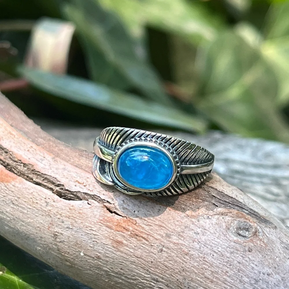 Sterling silver adjustable Amazonite leaf design‎ ring